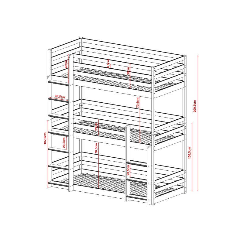 TED 90x200 grey bunk bed Lano Furniture