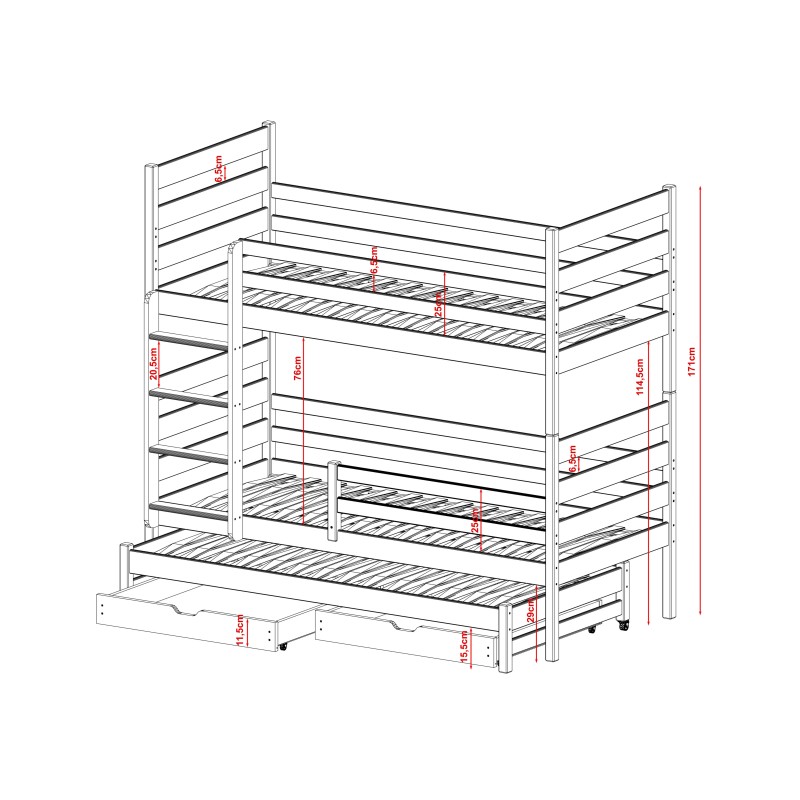 TOMI 80x160 graphite bunk bed Lano Furniture