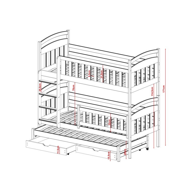 VIKI 90x200 pine bunk bed Lano Furniture