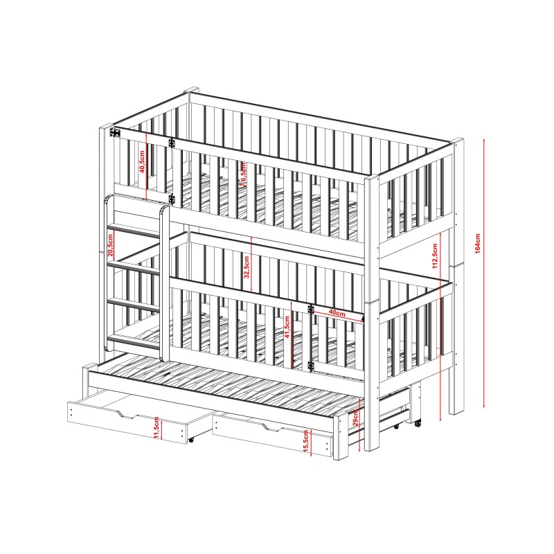 AGATA 80x180 graphite bunk bed Lano Furniture