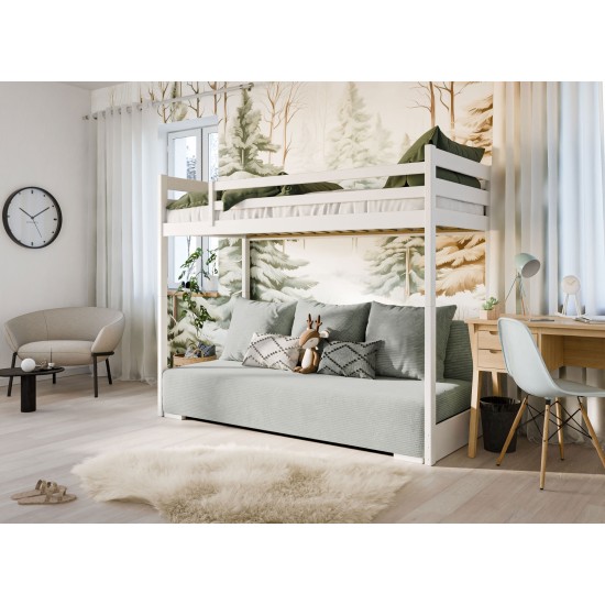 Παιδική Κουκέτα SOFINO 90x200/140x200 Λευκό με Πτυσσόμενο Καναπέ sage grey ZOOM 15 Παιδική Κουκέτα SOFINO 90x200/140x200 Λευκό με Πτυσσόμενο Καναπέ sage grey ZOOM 15