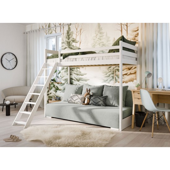 Παιδική Κουκέτα SOFINO 90x200/140x200 Λευκό με Πτυσσόμενο Καναπέ sage grey ZOOM 15 Παιδική Κουκέτα SOFINO 90x200/140x200 Λευκό με Πτυσσόμενο Καναπέ sage grey ZOOM 15