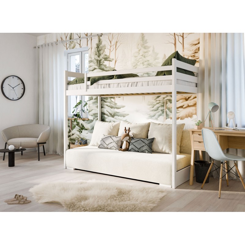 Παιδική Κουκέτα SOFINO 90x200/140x200 Χρώμα graphite με Πτυσσόμενο Καναπέ beige POSO 38