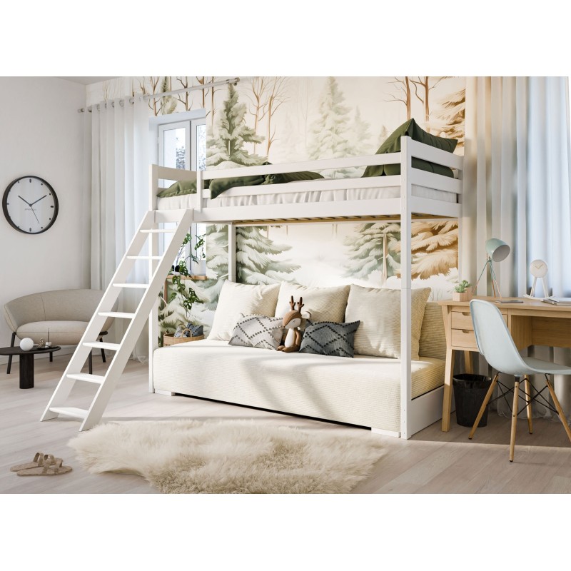 Παιδική Κουκέτα - SOFINO 90x200/140x200 -Χρώμα Αsh grey - Με καναπέ πτυσσόμενο beige POSO 38