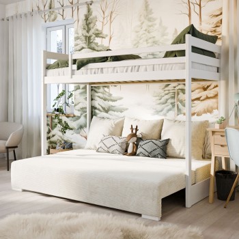 Παιδική Κουκέτα - SOFINO 90x200/140x200 -Χρώμα Αsh grey - Με καναπέ πτυσσόμενο beige POSO 38