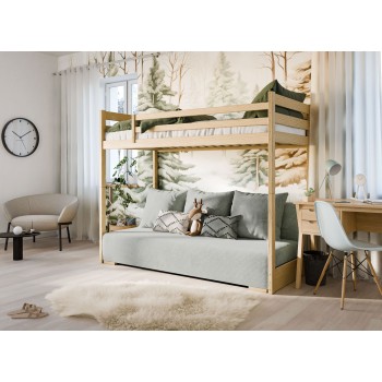 Παιδική Κουκέτα SOFINO 90x200/140x200 Φυσικό Χρώμα Πεύκου με Πτυσσόμενο Καναπέ beige POSO 38 