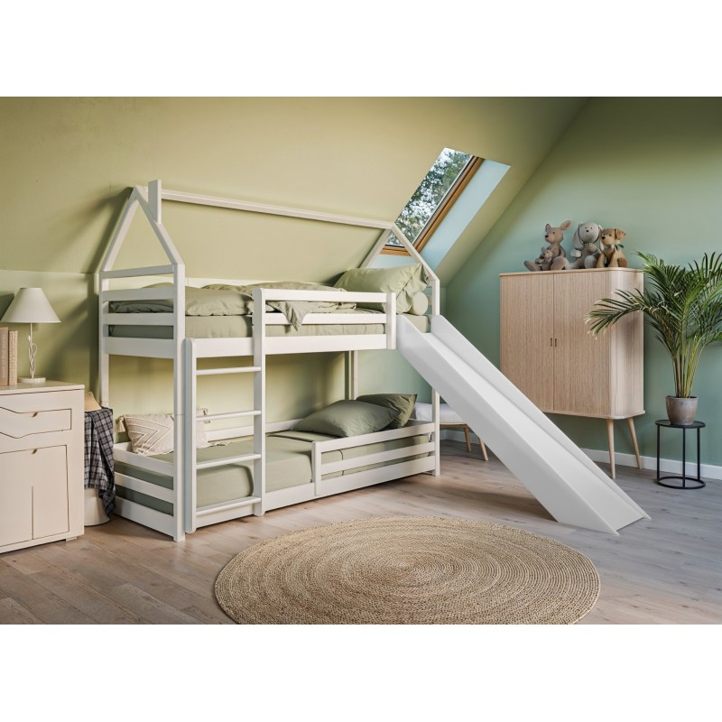 Κουκέτα Montessori με Τσουλήθρα - PLAY 90x200 white bunk bed with slide Lano Furniture