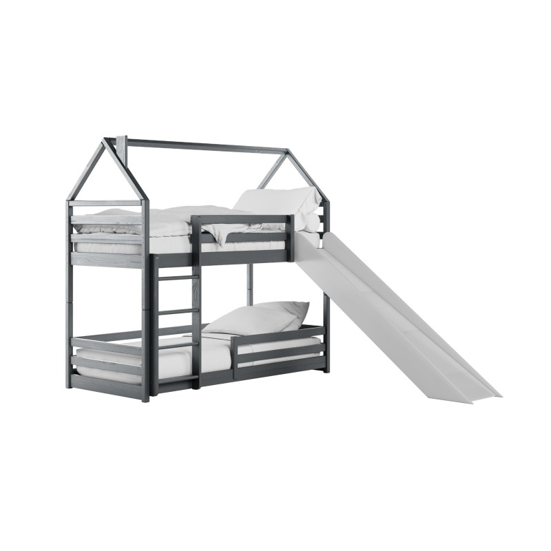 Κουκέτα Montessori με Τσουλήθρα - PLAY 90x190 graphite bunk bed with slide Lano Furniture