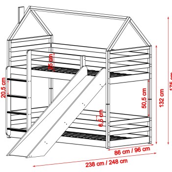 Κουκέτα Montessori με Τσουλήθρα - PLAY 90x190 graphite bunk bed with slide Lano Furniture