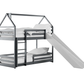 Κουκέτα Montessori με Τσουλήθρα - PLAY 90x200 graphite bunk bed with slide Lano Furniture