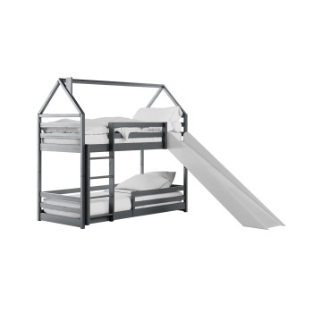 Κουκέτα Montessori με Τσουλήθρα - PLAY 90x200 graphite bunk bed with slide Lano Furniture