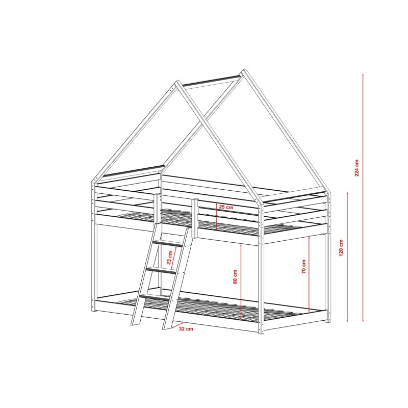 Παιδική Κουκέτα Σπιτάκι SWEET 90x200 graphite