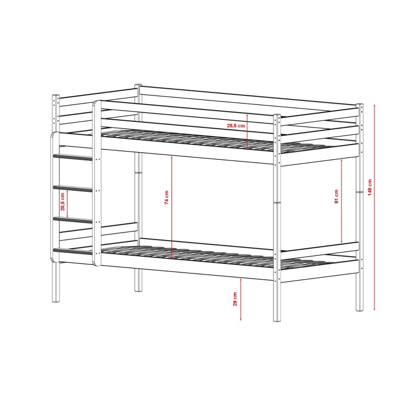 NICO 80x180 graphite bunk bed Lano Furniture