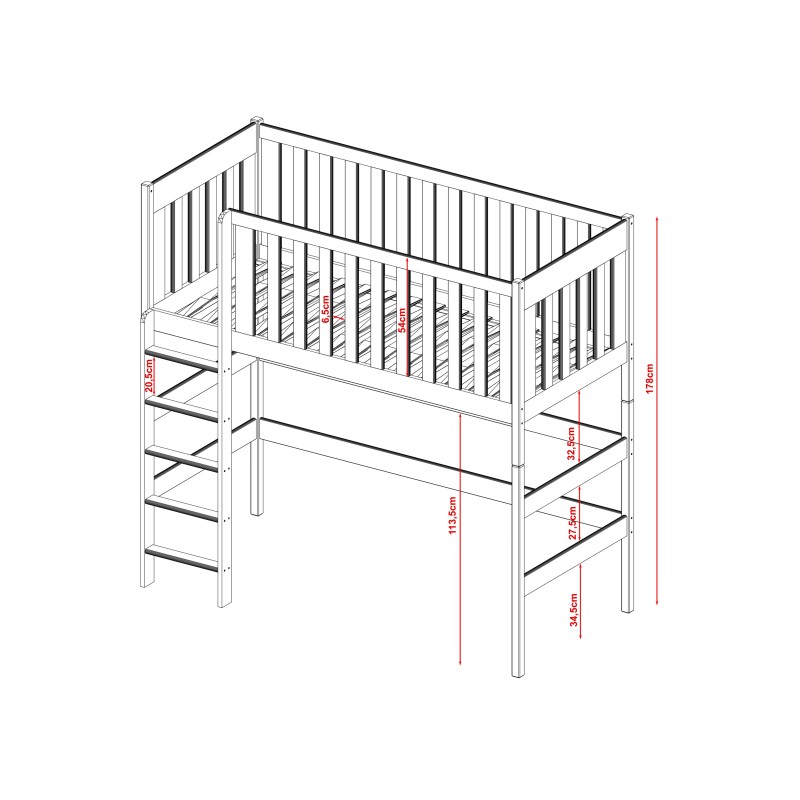LAURA 90x200 grey loft bed Lano Furniture