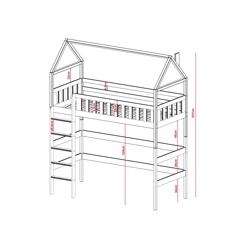 OTYLIA 80x200 pine loft bed Lano Furniture