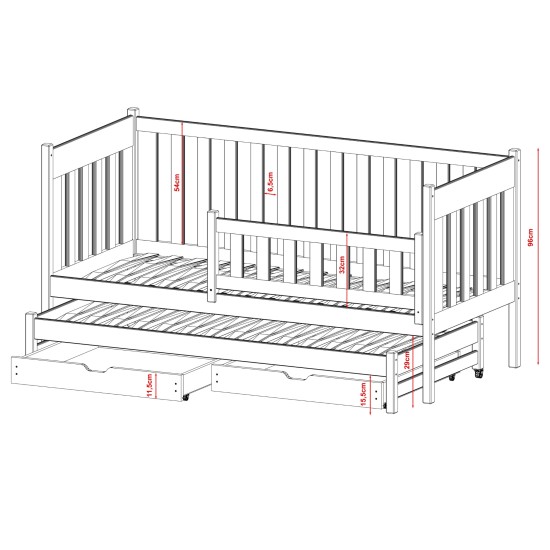KAJA 80x160 graphite bunk bed Lano Furniture