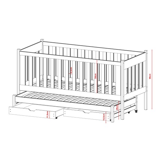 KAJA 90x200 grey bunk bed Lano Furniture