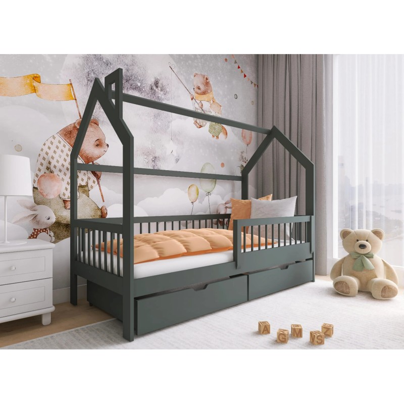 OSKAR 80x200 graphite childrens house bed Lano Furniture
