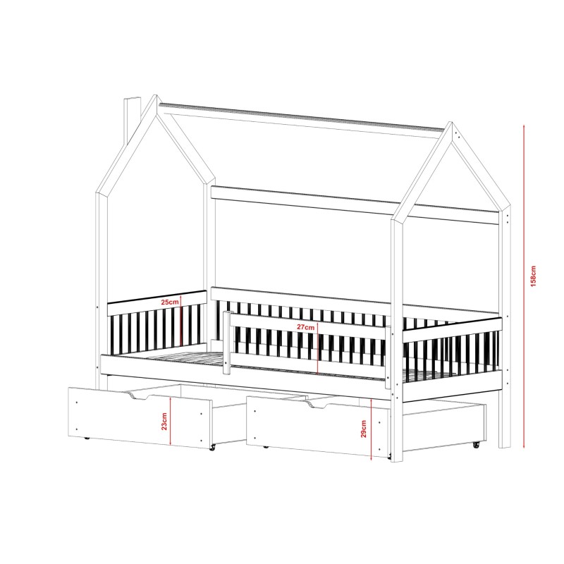 OSKAR 80x200 grey childrens house bed Lano Furniture