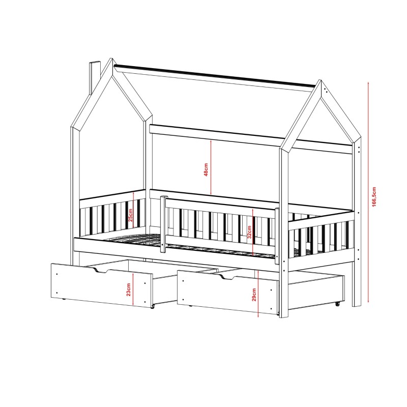 NATAN 80x200 pine childrens house bed Lano Furniture