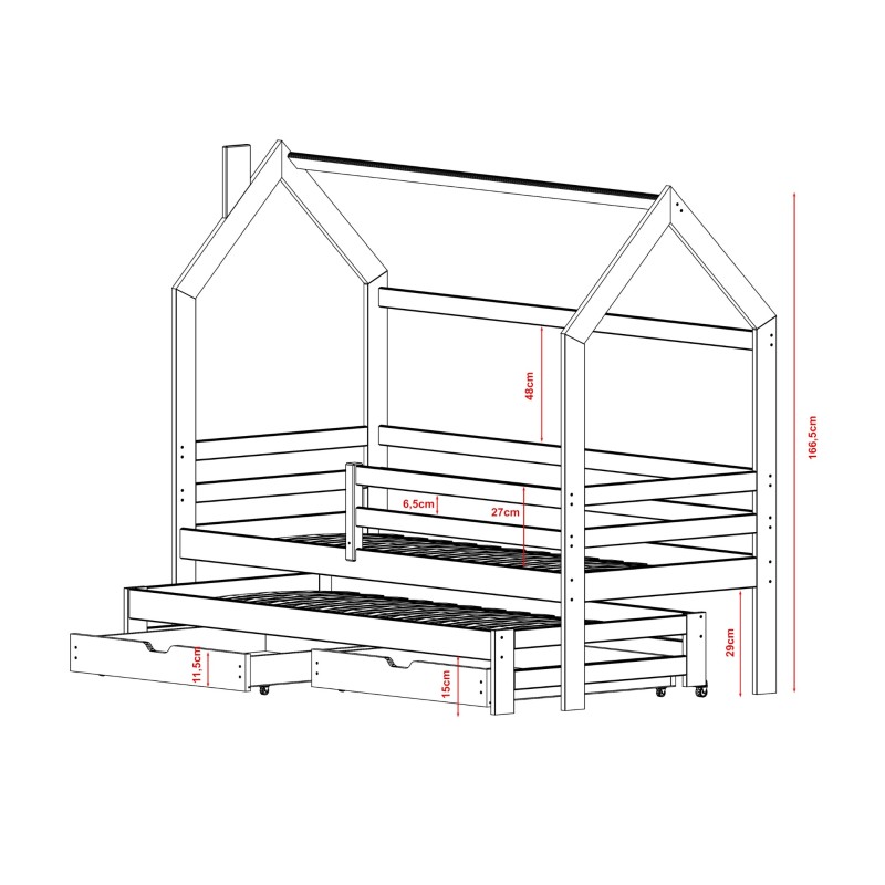 DISNEY 90x190 pine childrens house bed Lano Furniture
