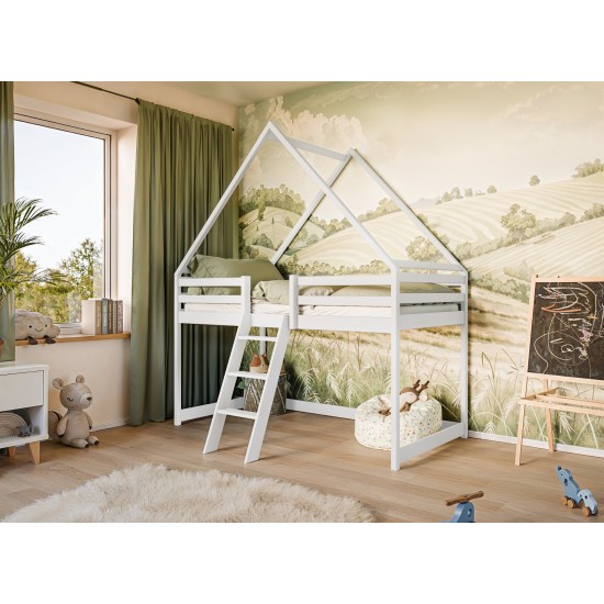 MOON 80x180 white childrens loft bed house Lano Furniture