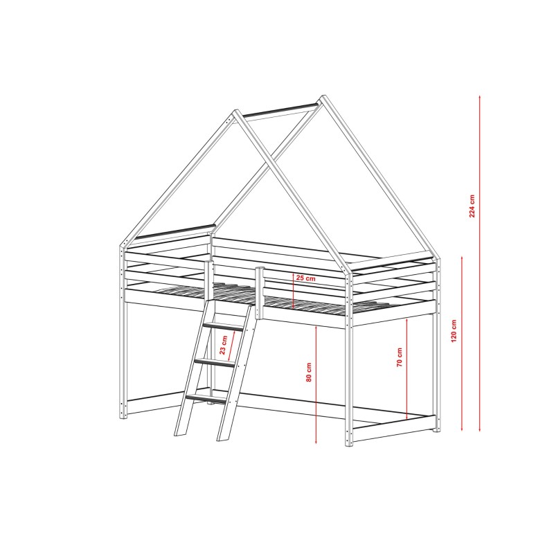 MOON 80x180 white childrens loft bed house Lano Furniture