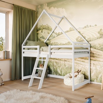 MOON 90x200 white children's loft bed house Lano Furniture