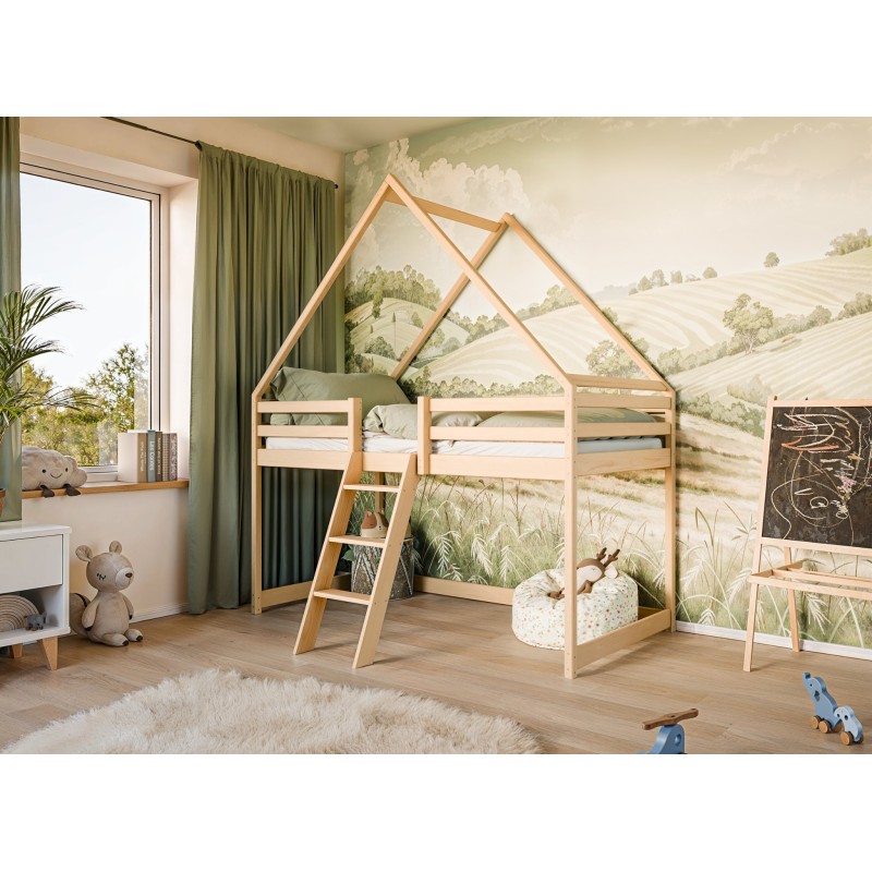 MOON 90x200 pine childrens loft bed house Lano Furniture