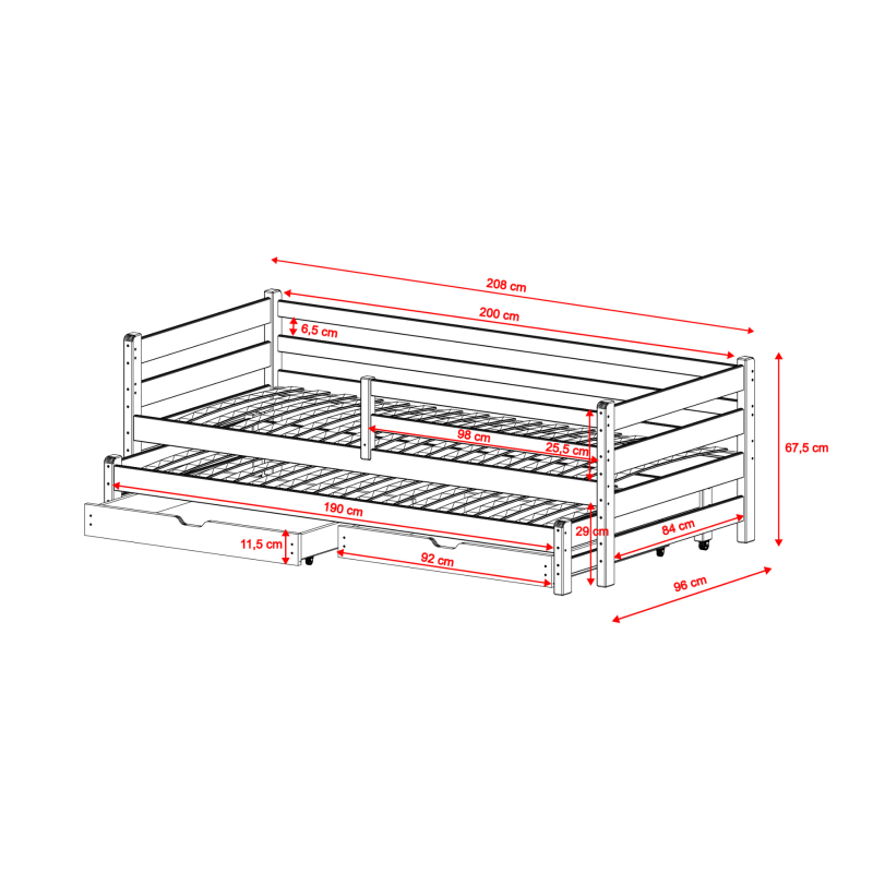 HABI 90x200 white pull-out double bed Lano Furniture