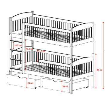 LUNA 80x180 grey bunk bed Lano Furniture
