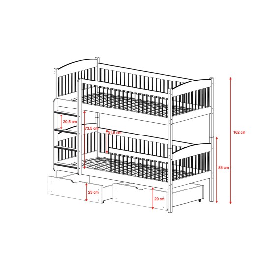 LUNA 80x180 grey bunk bed Lano Furniture