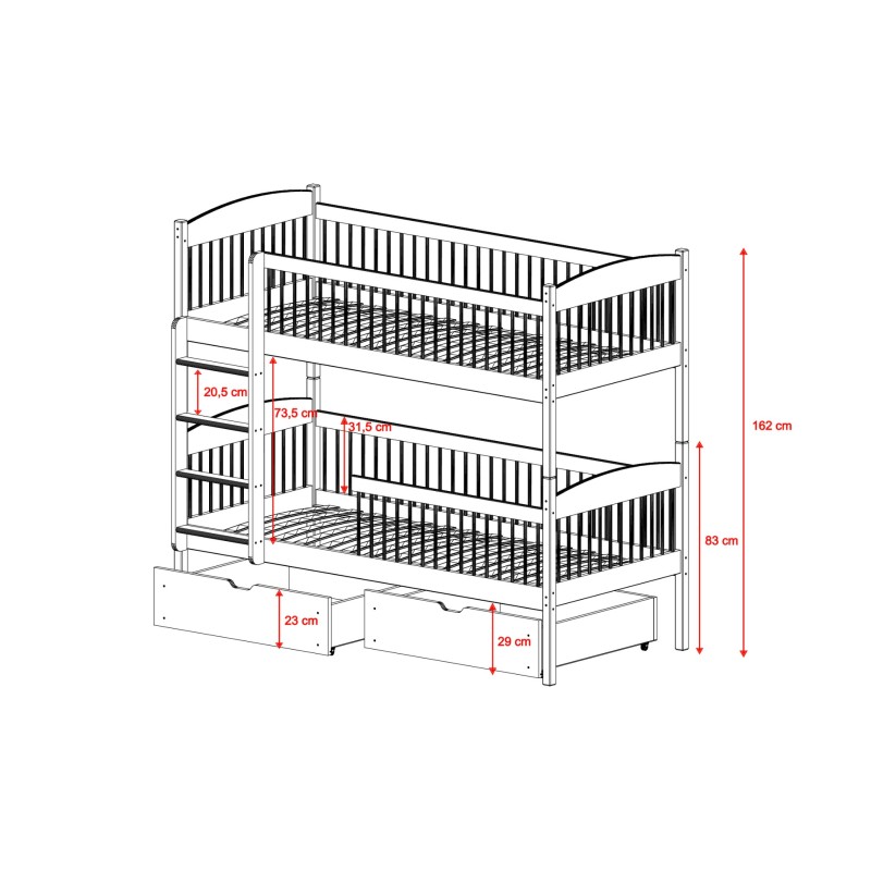 LUNA 80x180 grey bunk bed Lano Furniture