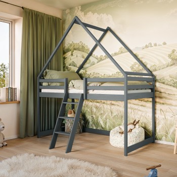 MOON 80x180 graphite children's loft bed house Lano Furniture
