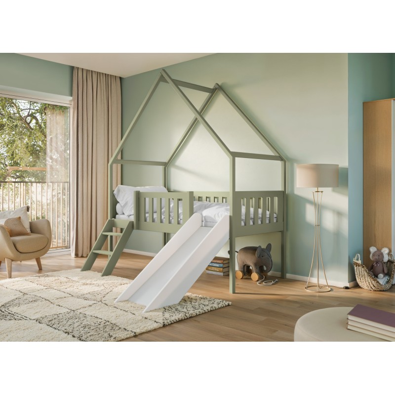 ANGEL 80x180 olive childrens bed house with slide Lano Furniture