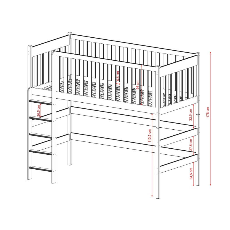 LAURA 90x190 olive single bunk bed mezzanine Lano Furniture