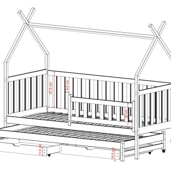 TYTUS 80x200 cashmere double pull-out tipi bed Lano Furniture