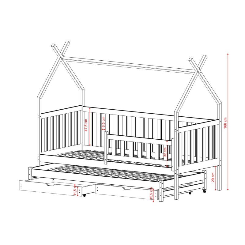 TYTUS 80x200 cashmere double pull-out tipi bed Lano Furniture