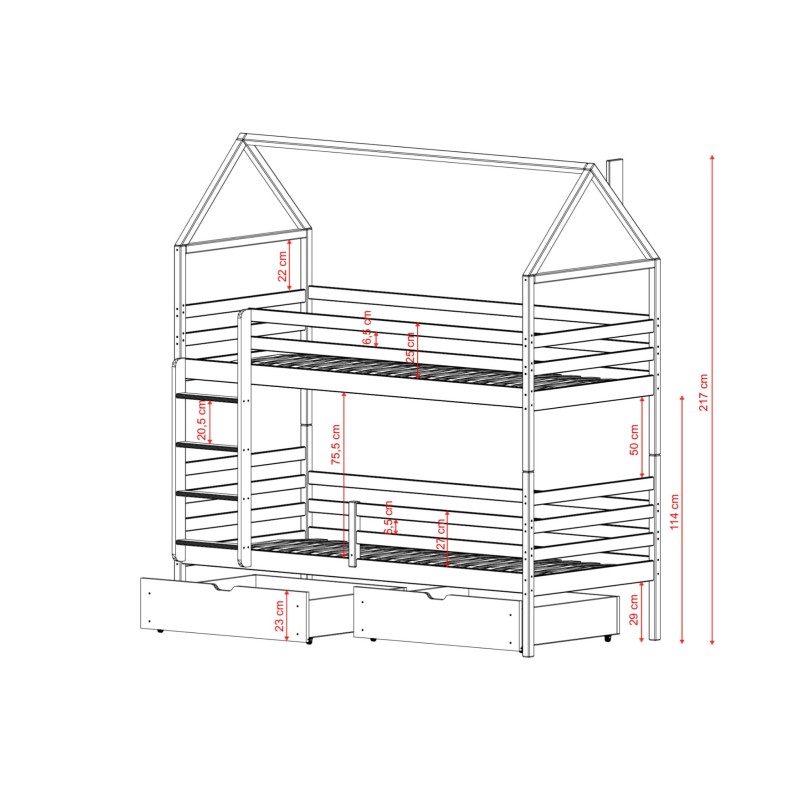 ALEX 80x180 milk chocolate bunk bed Lano Furniture
