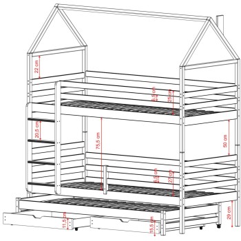 DALIA 80x200 milk chocolate bunk bed house Lano Furniture
