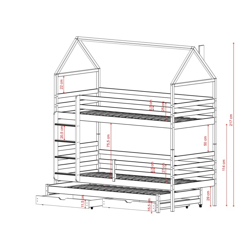 DALIA 80x200 milk chocolate bunk bed house Lano Furniture