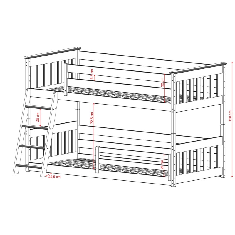 KEVIN 90x200 milk chocolate bunk bed Lano Furniture