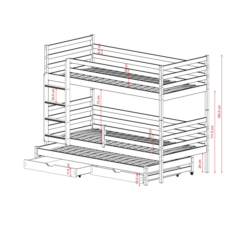 LUK 90x190 milk chocolate bunk bed Lano Furniture