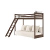 SOFINO 90x200/140x200 dark chocolate mezzanine bed with fold-out sofa, beige fabric, 38 Lano Furniture