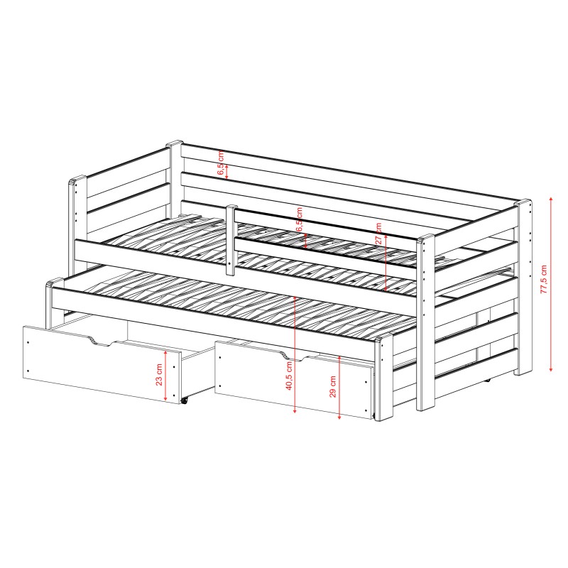 SENSO 90x200 cotton double trundle bed Lano Furniture
