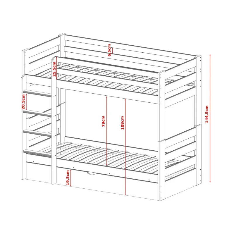 AYA 90x190 pine bunk bed Lano Furniture