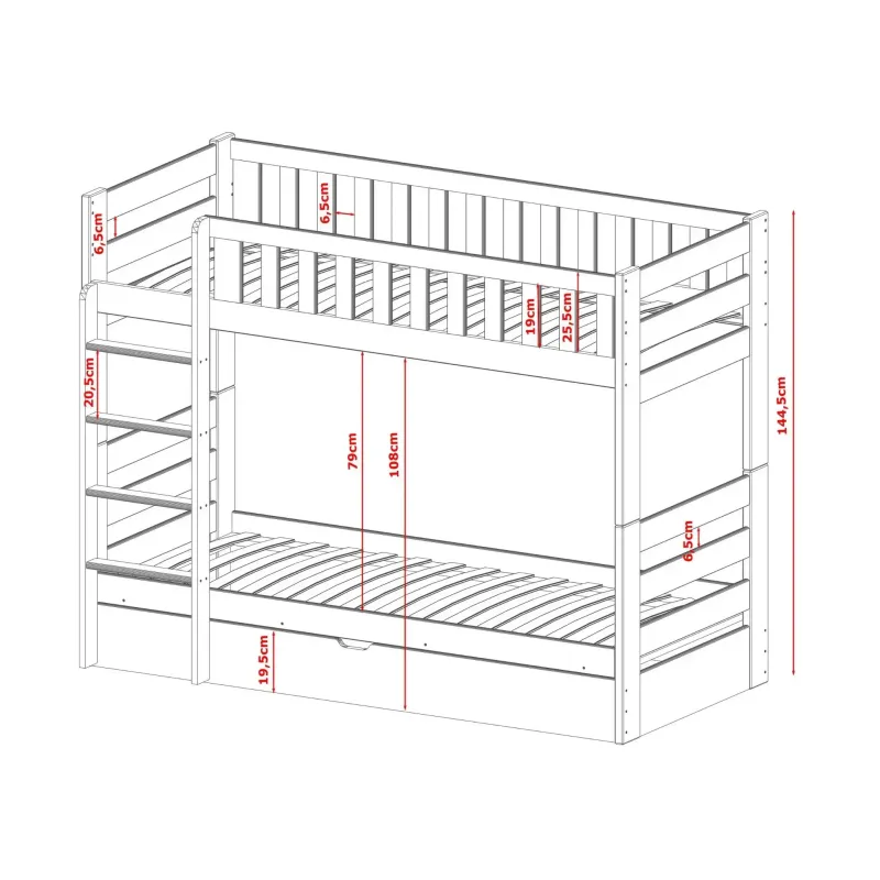 FOCUS 90x190 graphite bunk bed Lano Furniture