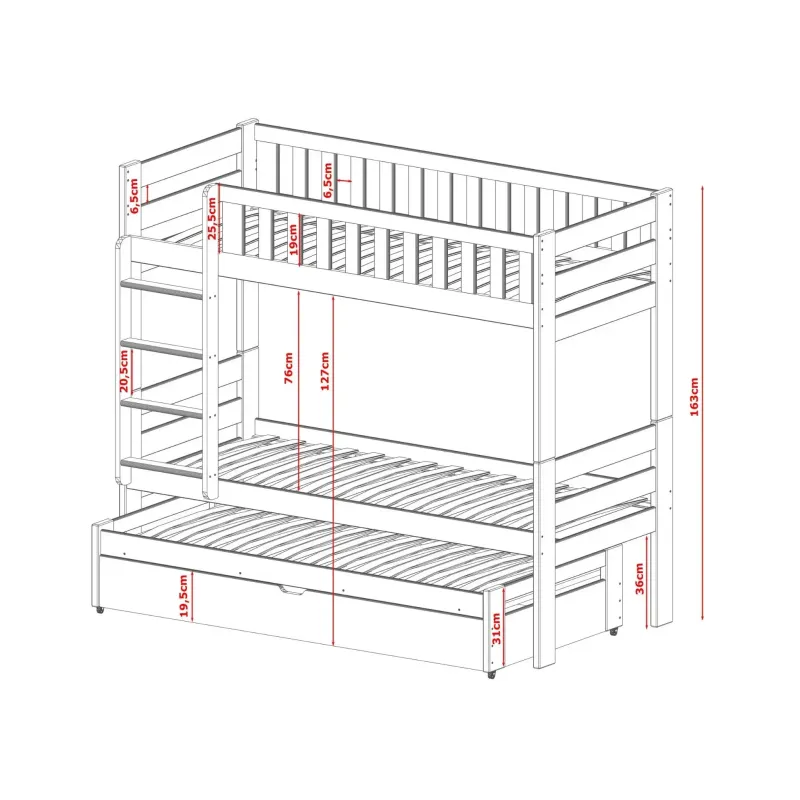 HARVEY 80x200 white bunk bed Lano Furniture