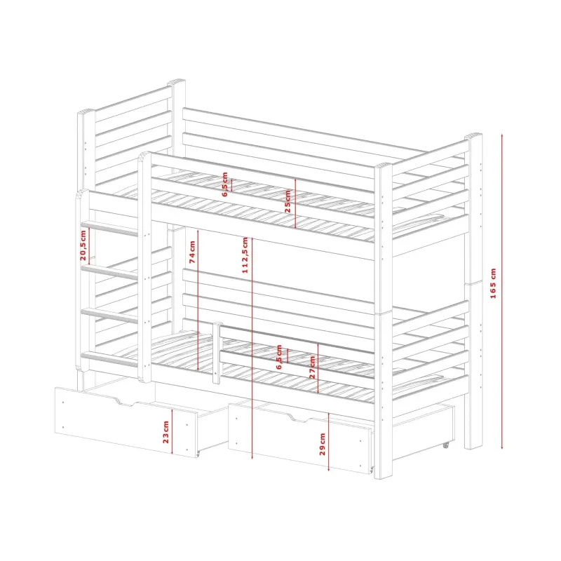 PATRYK 90x200 graphite bunk bed Lano Furniture
