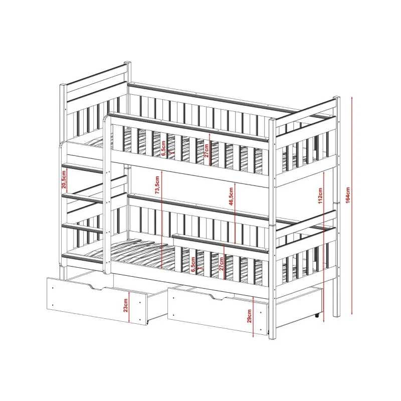TEZO 90x200 graphite bunk bed Lano Furniture